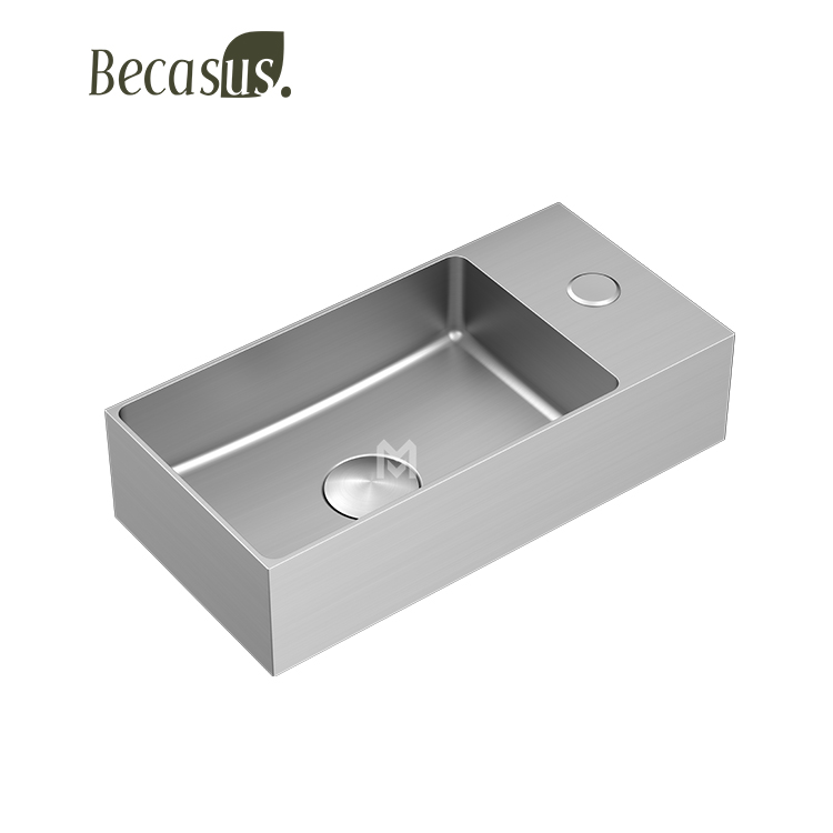 Wall Mount Rectangle Vessel Sink with Faucet Hole Bathroom Sink with Pop-up Drain Combo PVD Surface Vanity Sink Basin