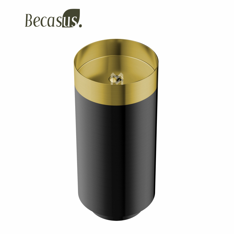Brushed Gold & Black Round Stainless Steel Pedestal Sink Floorstanding Washbasin