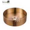 Round Stainless Steel Vessel Sink with Pop-Up Drain Stopper PVD Coating Countertop Sink Vanity for Bathroom & Hotel