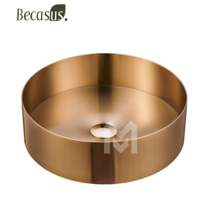 Round Stainless Steel Vessel Sink with Pop-Up Drain Stopper PVD Coating Countertop Sink Vanity for Bathroom & Hotel