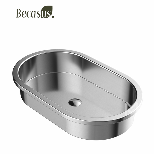 Modern Semi-Counter Stainless Steel Basin Sink with Pop Up Drain Drop-in Bathroom Oval Vessel Sinks for Bathrooms