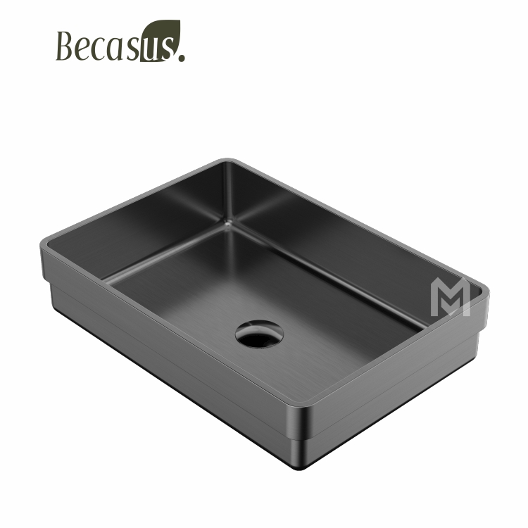 Semi Recessed Basin Sink Vessel Drop In Bathroom Sinks with Overflow Stainless Steel Vessel Sinks for Bathroom Modern Above Counter Basin Vanity Sink