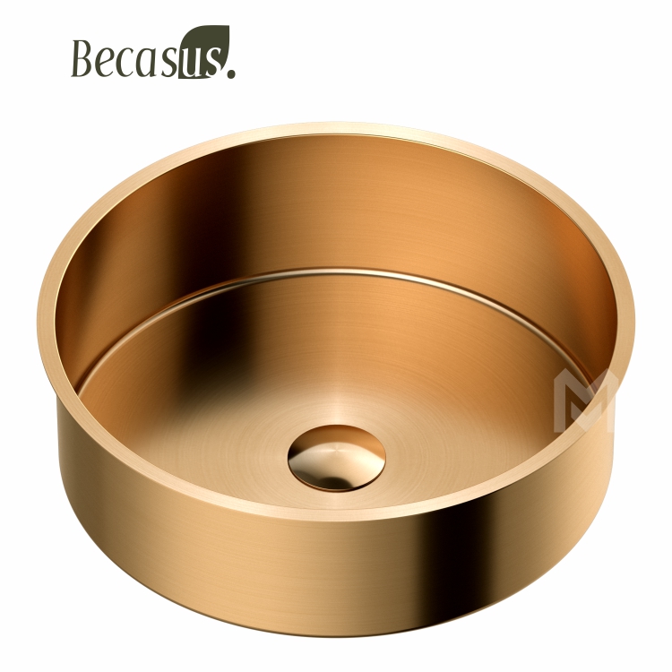 Round Shape Stainless Steel Under Table Bathroom Sink with Drain Hole