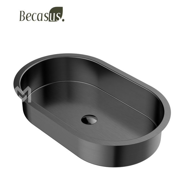 Modern Stainless Steel Vanity Bowl Sink Oval Bathroom Sink Under Counter Wash Basin