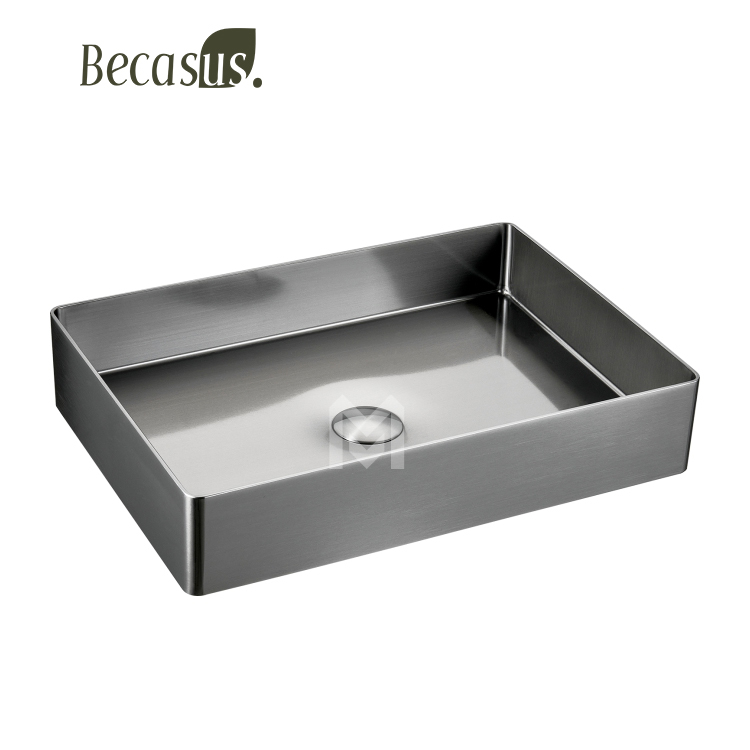 Stainless Steel Rectangle Vessel Sink with Pop Up Drain Gold Bathroom Sinks Above Counter for Bathrooms