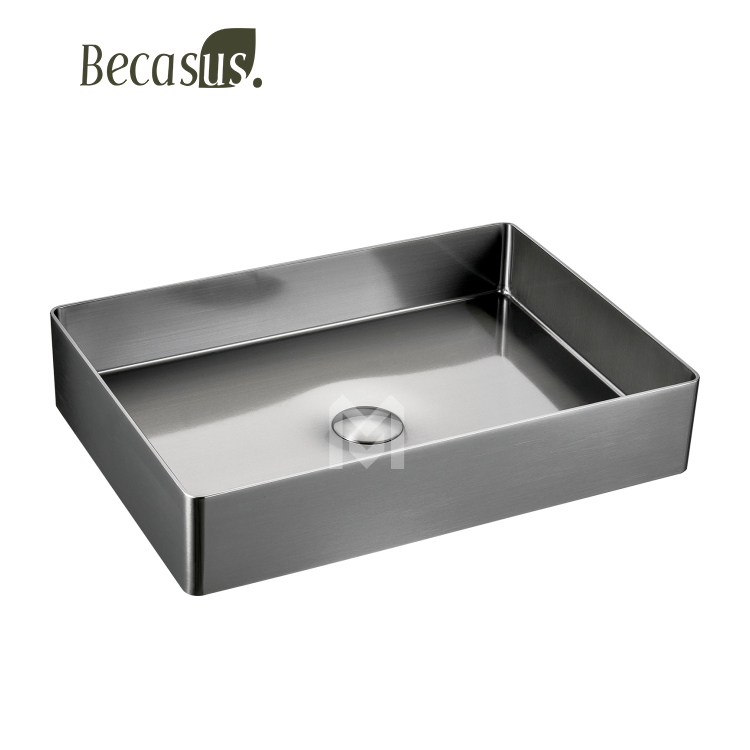 Modern 304 Stainless Steel Rectangle Vessel Sink Countertop for Hotels