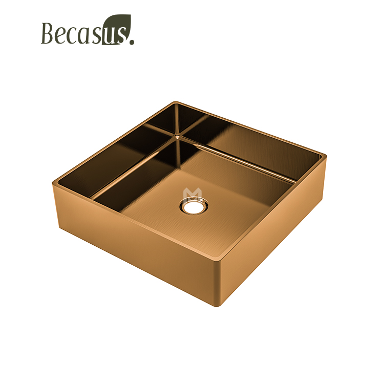 Brushed Square Stainless Steel Overmount Basin Rusoof Modern Light Luxury Bathroom Art Basin 