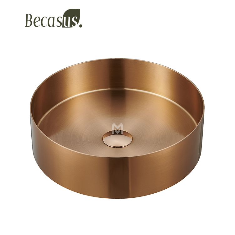 Bathroom Vessel Sink 15 Inch Gold Ceramic Vessel Sink with Pop-Up Drain Combo Above Counter Round Bathroom Sink Bowl Description