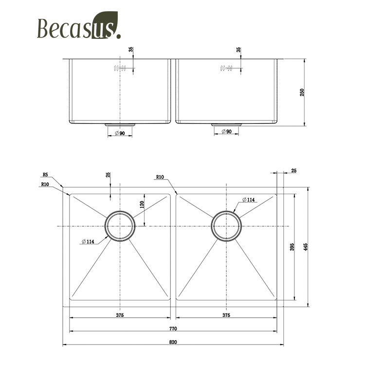 Double Bowl Kitchen Sink Stainless Steel Drop in Double Basin Undermonut 50/50 Sink with Accessories