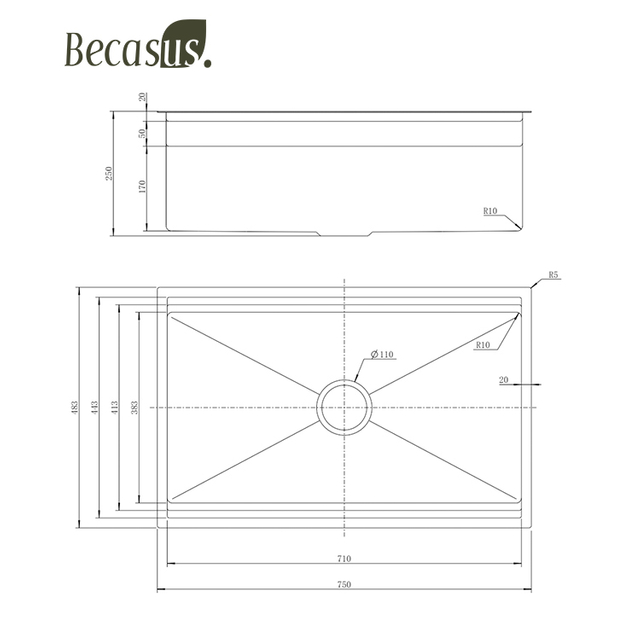 Undermount Kitchen Sink 16 Gauge Stainless Steel Single Bowl Rectangular Handmade Sinks Under Counter Basin