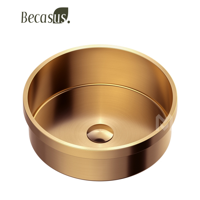 Drop In Bathroom Sink Round Stainless Steel Luxury with Drain Brushed Color