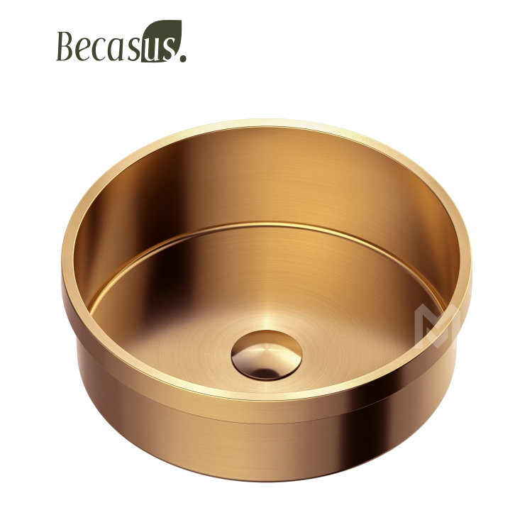 Drop In Bathroom Sink Round Stainless Steel Luxury with Drain Brushed Color