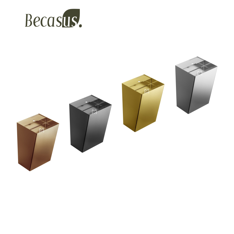 Stainless Steel Rectangular Pedestal Sink with Overflow Brushed Surface Bathroom Basin Sink with Faucet Hole and Pop-up Drain