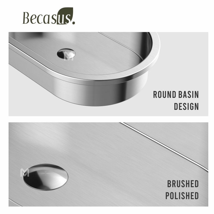 Modern Semi-Counter Stainless Steel Basin Sink with Pop Up Drain Drop-in Bathroom Oval Vessel Sinks for Bathrooms