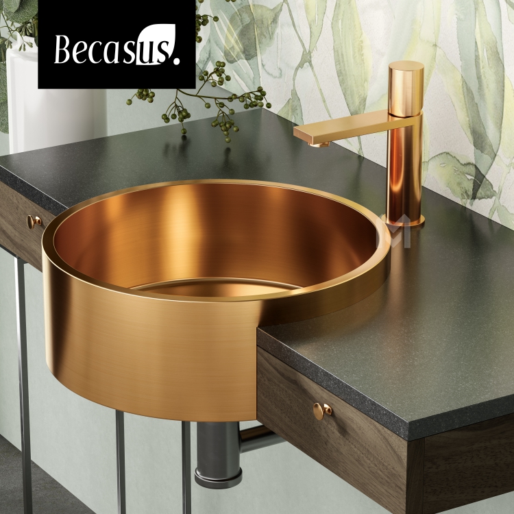 Stainless Steel Basin Sink with Pop Up Drain Undermount Drop-in Bathroom Round Vessel Sinks for Bathrooms