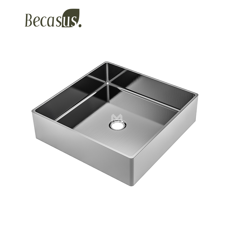 Brushed Square Stainless Steel Overmount Basin Rusoof Modern Light Luxury Bathroom Art Basin 