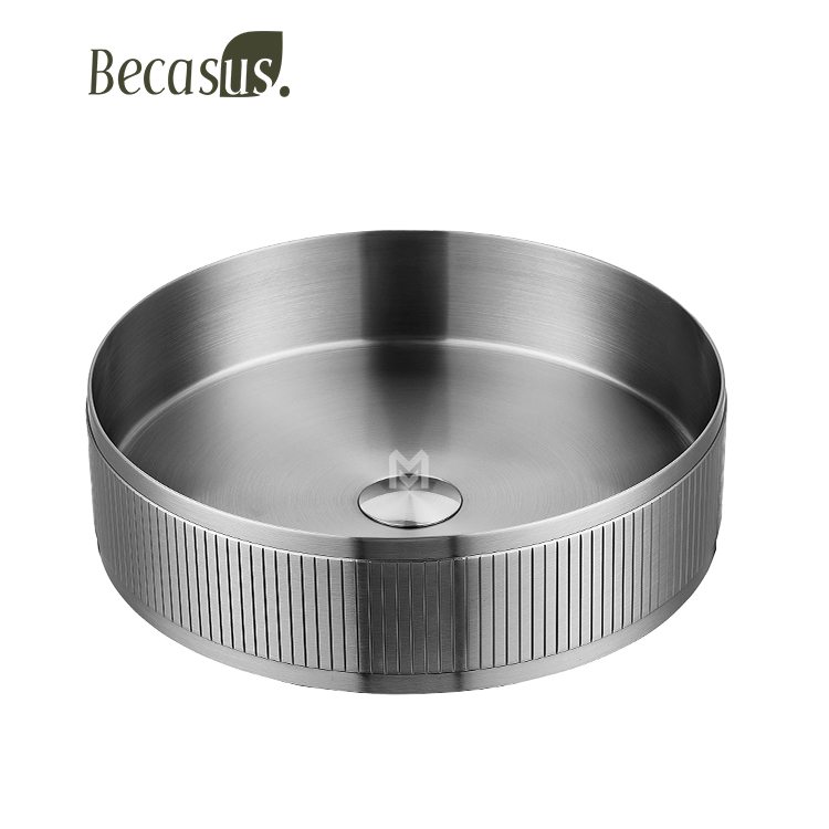 Stainless Steel Gold Vessel Sink With Pop Up Drain Luxury Bathroom Sink Above Counter for Bathrooms