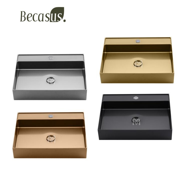 Rectangle Vessel Sink 23x15 Inch Stainless Steel Vessel Sinks Above Counter Bathroom Sinks Bowl Sink with Faucet Hole