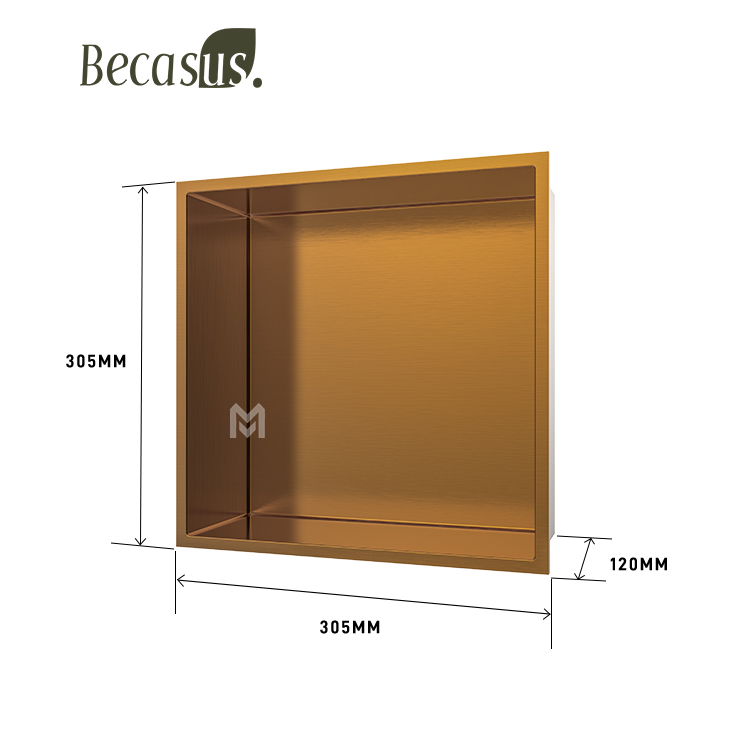 Bathroom Niche 12" X 12" Brushed Gold Stainless Steel Niche for Bathroom Wall