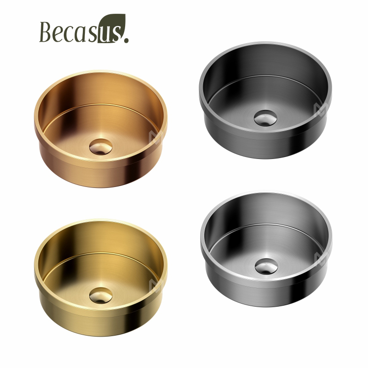 Drop In Bathroom Sink Round Stainless Steel Luxury with Drain Brushed Color
