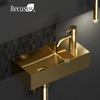 Wall Mount Rectangle Vessel Sink with Faucet Hole Bathroom Sink with Pop-up Drain Combo PVD Surface Vanity Sink Basin