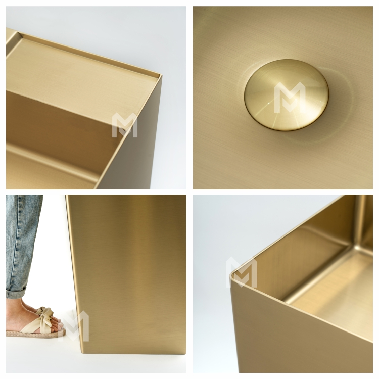 Stainless Steel Rectangular Pedestal Sink with Overflow Brushed Surface Bathroom Basin Sink with Faucet Hole and Pop-up Drain