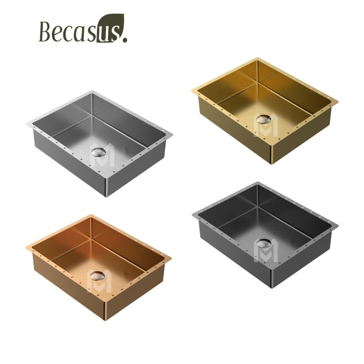 Undermount Bathroom Sink Rectangular Stainless Steel Luxury with Drain Brushed Gold