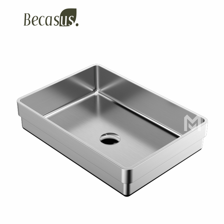 Semi Recessed Basin Sink Vessel Drop In Bathroom Sinks with Overflow Stainless Steel Vessel Sinks for Bathroom Modern Above Counter Basin Vanity Sink
