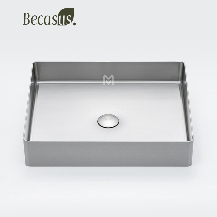Stainless Steel Rectangle Stainless Steel Vessel Sink with Pop Up Drain For Bathroom Sinks Above Counter