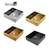 Brushed Square Stainless Steel Overmount Basin Rusoof Modern Light Luxury Bathroom Art Basin 