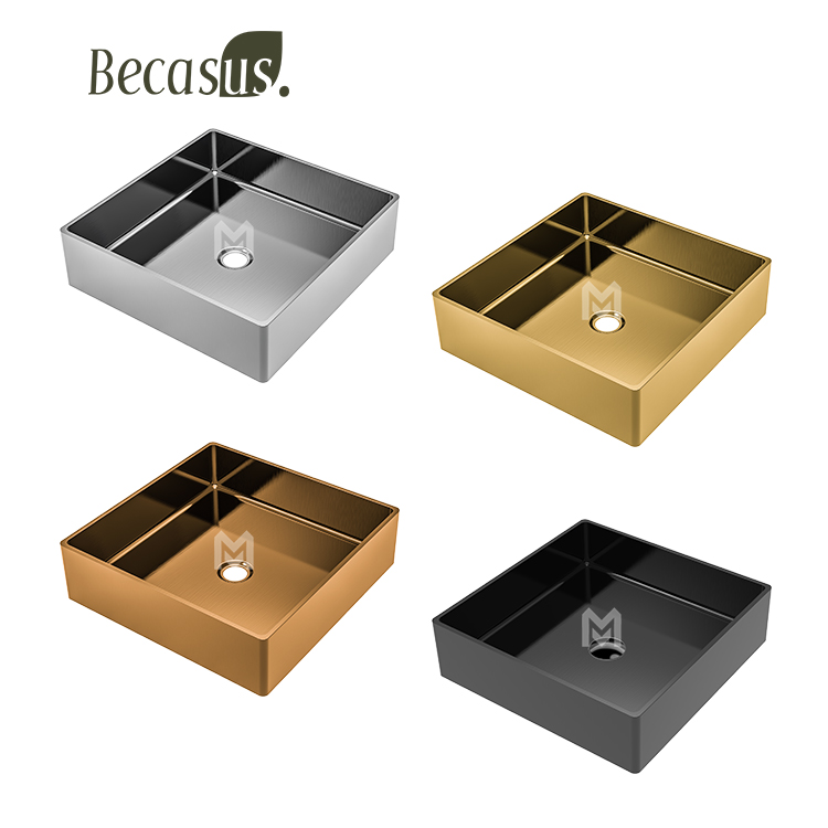 Brushed Square Stainless Steel Overmount Basin Rusoof Modern Light Luxury Bathroom Art Basin 