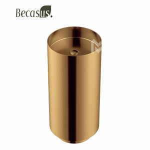 Brushed Gold Modern Luxury Round Stainless Steel Sink Pedestal Sink Freestanding