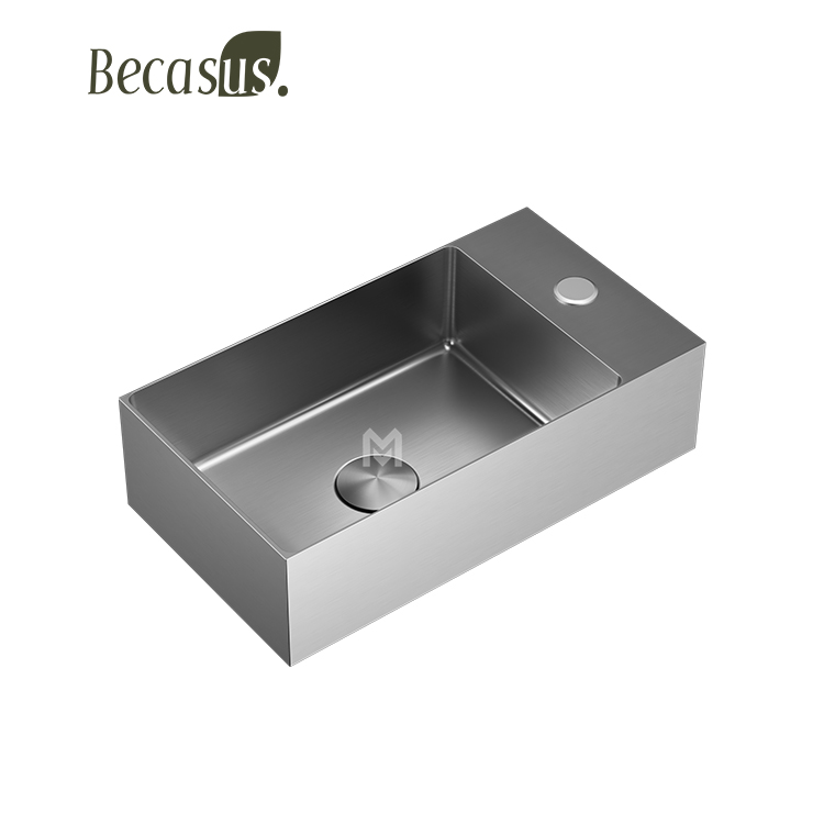 Rectangular Shape Design Wash Basin Stainless Steel 304 Surface Vanity Basin Vessel Bathroom Sink with Single Hole