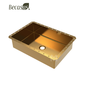 Undermount Bathroom Sink Rectangular Stainless Steel Luxury with Drain Brushed Gold