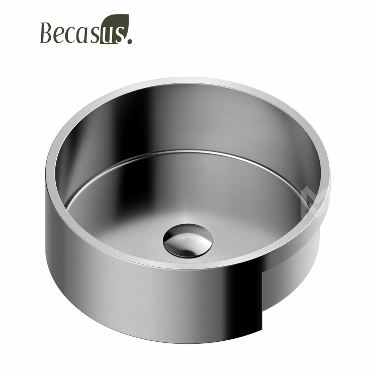 Stainless Steel Basin Sink with Pop Up Drain Undermount Drop-in Bathroom Round Vessel Sinks for Bathrooms