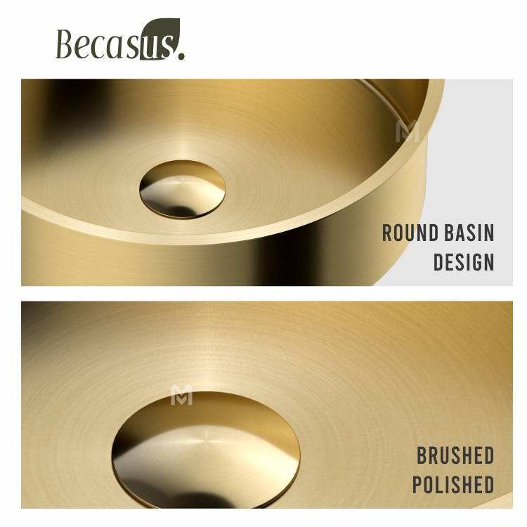 Round Shape Stainless Steel Under Table Bathroom Sink with Drain Hole