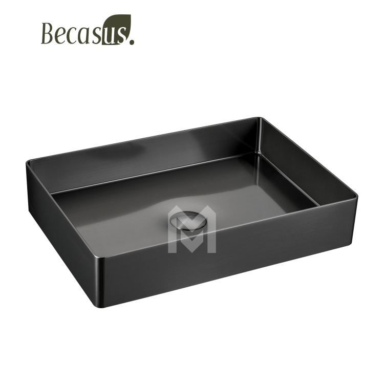 Stainless Steel Rectangle Vessel Sink with Pop Up Drain Gold Bathroom Sinks Above Counter for Bathrooms