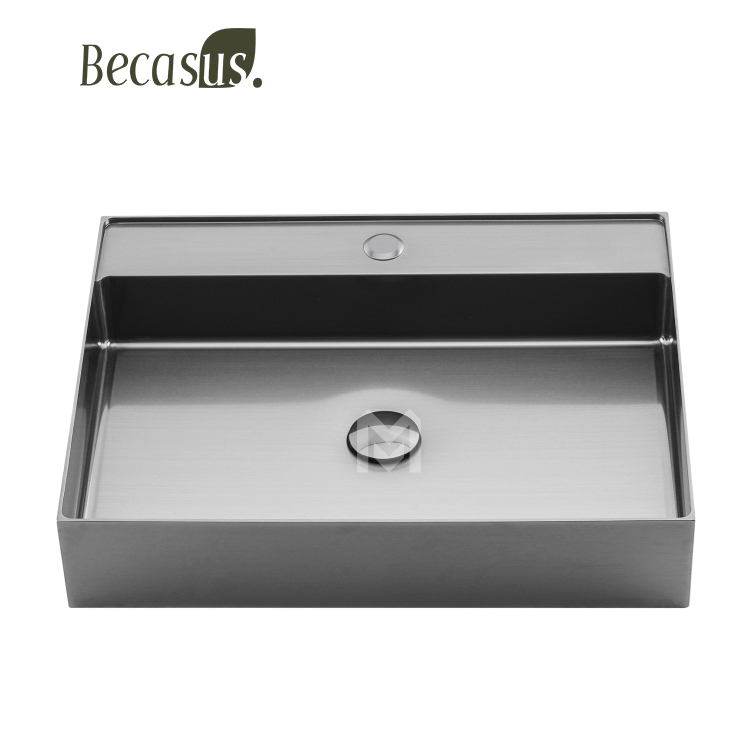 Rectangle Vessel Sink 23x15 Inch Stainless Steel Vessel Sinks Above Counter Bathroom Sinks Bowl Sink with Faucet Hole
