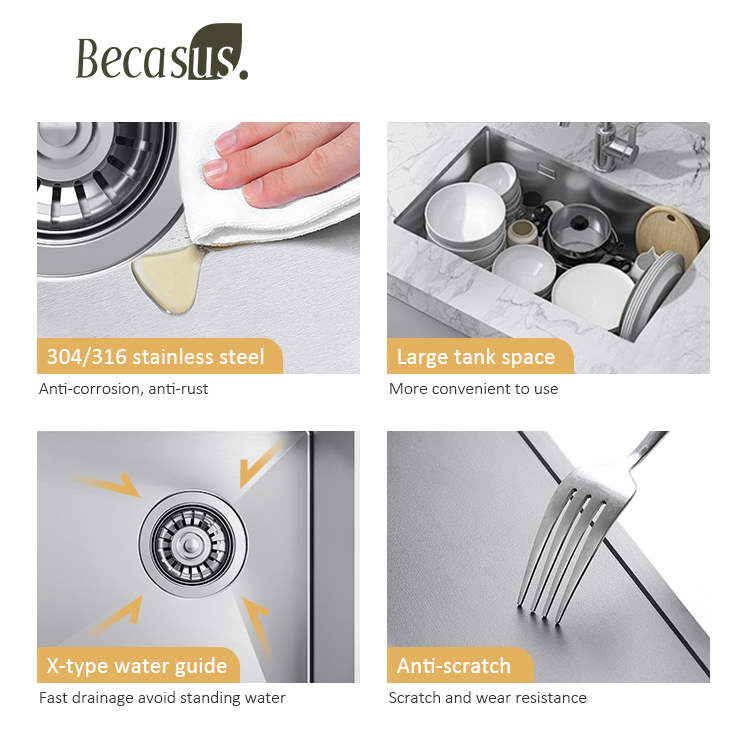 Workstation Undermount Stainless Steel Single Bowl Kitchen Sink Undermount installation with Accessories 