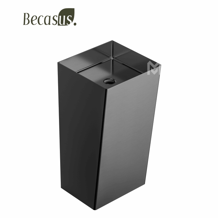 Stainless Steel SUS304 One-Piece Pedestal Basin Easy Clean Floor Mounted Bathroom Sink with Drainer for Home Hotel Use