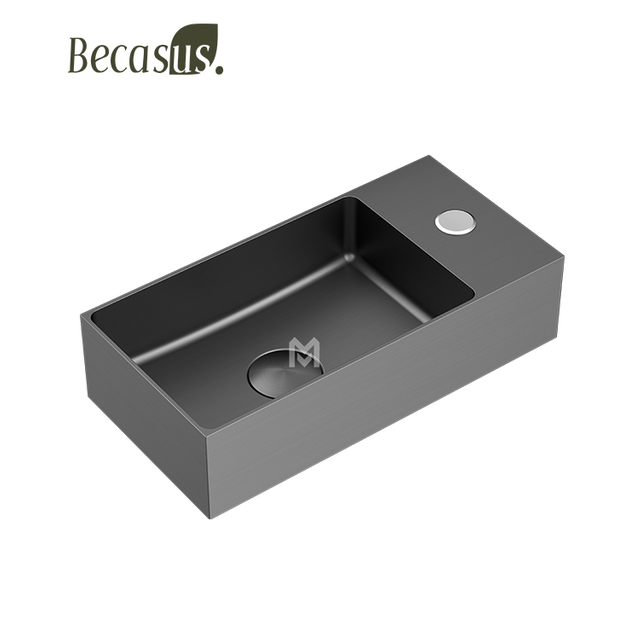 Wall Mount Rectangle Vessel Sink with Faucet Hole Bathroom Sink with Pop-up Drain Combo PVD Surface Vanity Sink Basin