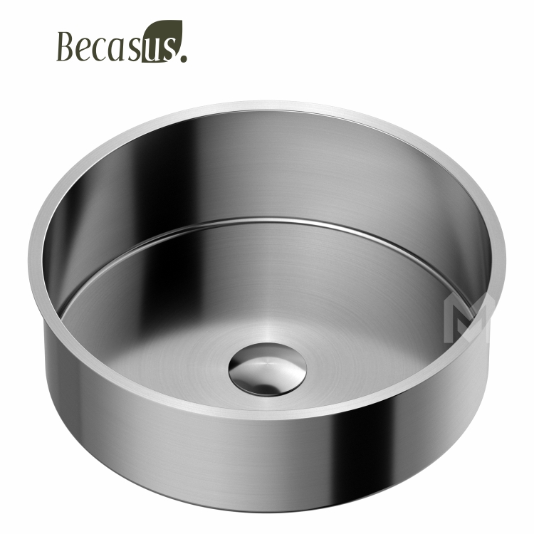 Round Shape Stainless Steel Under Table Bathroom Sink with Drain Hole