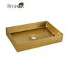 Stainless Steel Rectangle Vessel Sink with Pop Up Drain Gold Bathroom Sinks Above Counter for Bathrooms