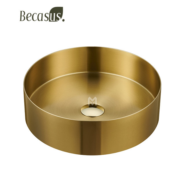 Bathroom Vessel Sink 15 Inch Gold Ceramic Vessel Sink with Pop-Up Drain Combo Above Counter Round Bathroom Sink Bowl Description