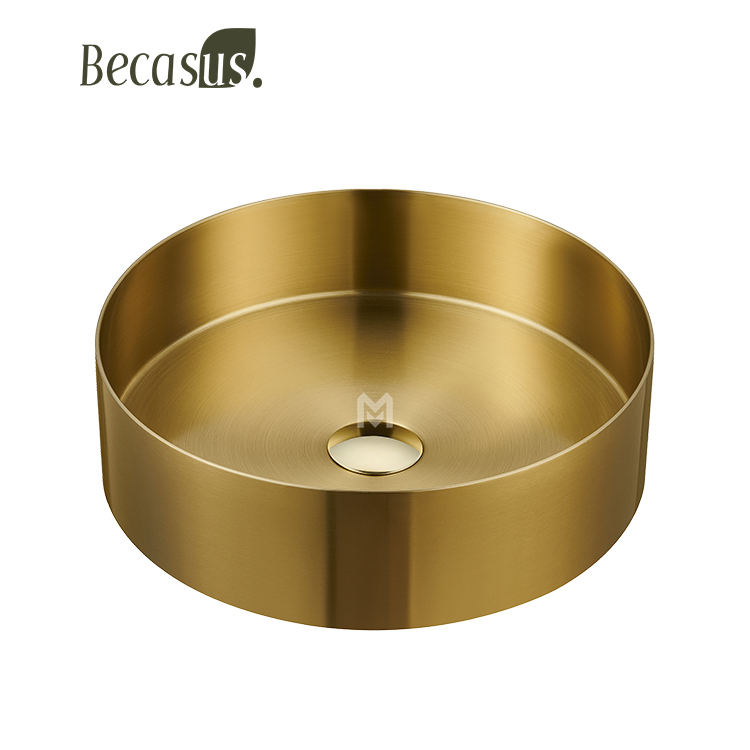 Bathroom Vessel Sink 15 Inch Gold Ceramic Vessel Sink with Pop-Up Drain Combo Above Counter Round Bathroom Sink Bowl Description