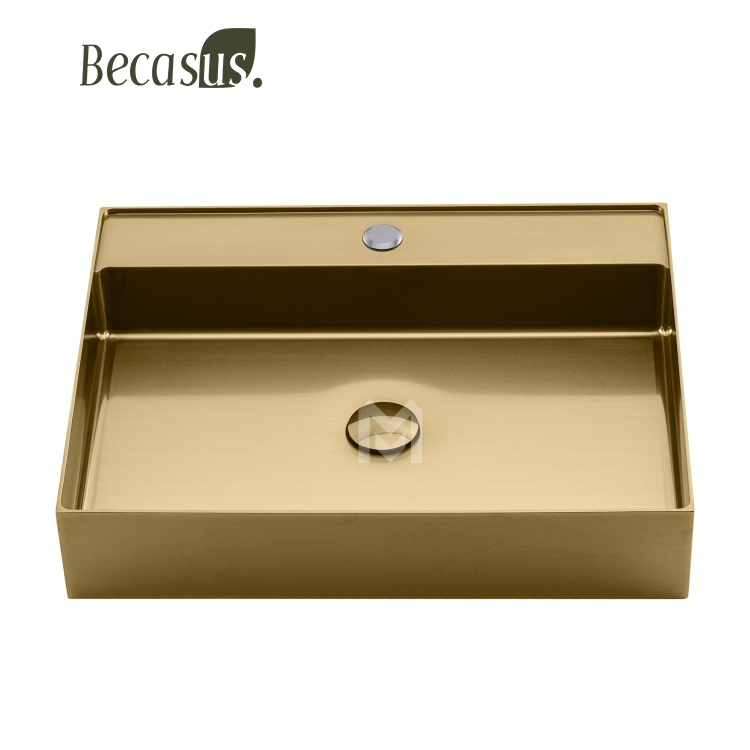Rectangle Vessel Sink 23x15 Inch Stainless Steel Vessel Sinks Above Counter Bathroom Sinks Bowl Sink with Faucet Hole