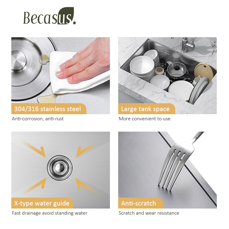 Undermount Kitchen Sink 16 Gauge Stainless Steel Single Bowl Rectangular Handmade Sinks Under Counter Basin
