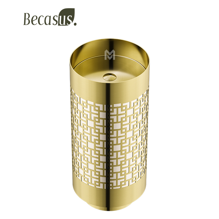 Modern 304/316 Stainless Steel Bathroom Sink Round Shape Freestanding Column Pedestal Wash Basin