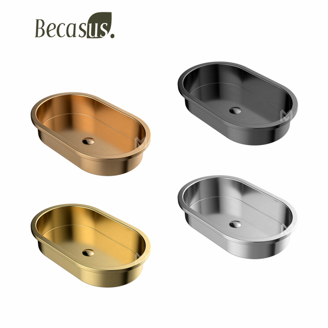 Modern Semi-Counter Stainless Steel Basin Sink with Pop Up Drain Drop-in Bathroom Oval Vessel Sinks for Bathrooms