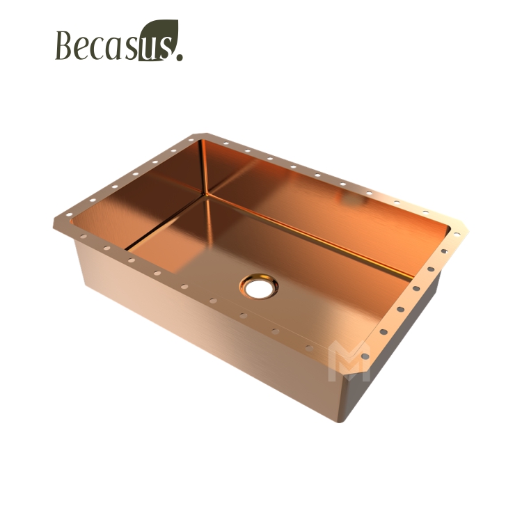 Undermount Bathroom Sink Rectangular Stainless Steel Luxury with Drain Brushed Gold
